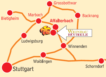 Übersichtskarte der Anfahrt nach Affalterbach zwischen Marbach, Ludwigsburg und Backnang